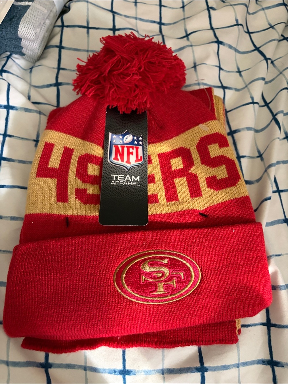 NFL San Francisco 49ers Red and Gold Pom Beanie - Kids